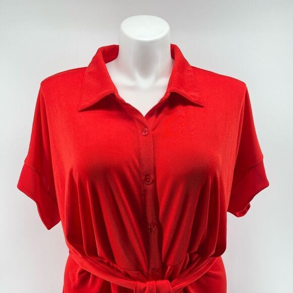 Nina Parker x Macy’s Flame Scarlet Ruched Tie-Front Shirtdress 4X NWT - Picture 6 of 15